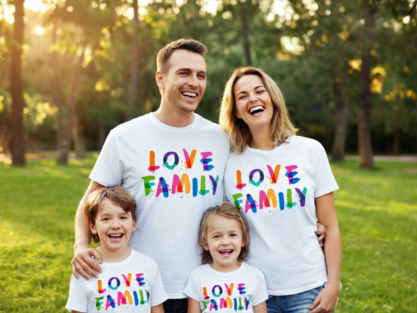Love Family Matching T-Shirts Short sleeve – Colorful Family Look Outfits for Mom, Dad, and Kids